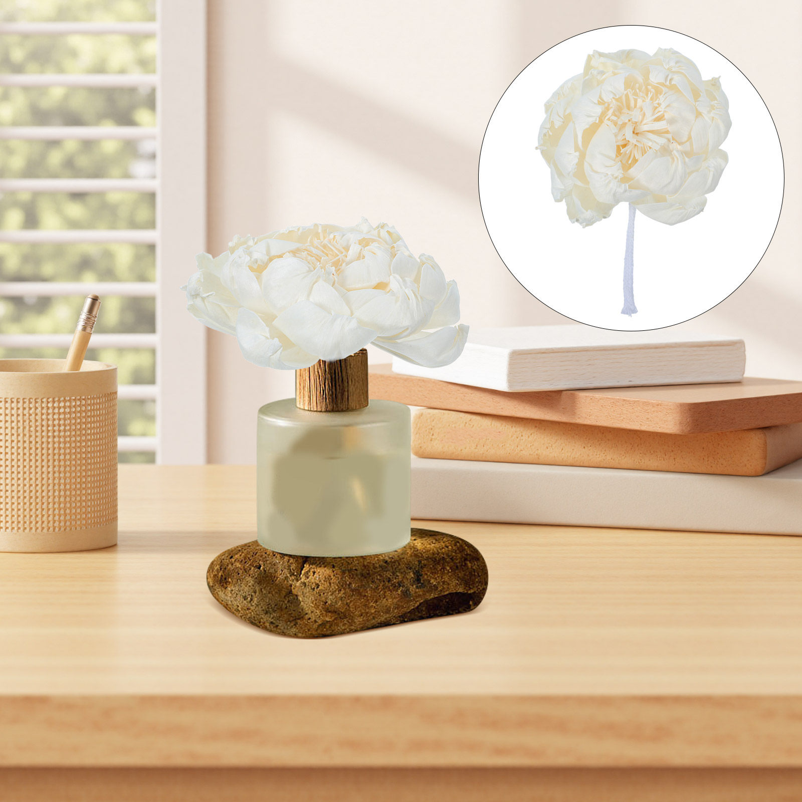 Home Fragrance Us - 牡丹の花型フレグランスディフューザー 12cm 人工牡丹の花の香りの装飾用エッセンシャルオイルアロマディフューザー 交換用 ホーム用