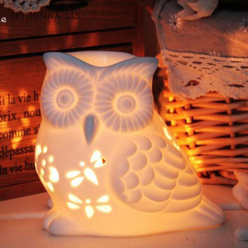Home Fragrance Oil Burner - 磁器製中空フクロウアロマセラピーバーナー、フクロウエッセンシャルオイルバーナーホルダー、キャンドルオイルランプ、フレグランスセラミック工芸品、家の装飾