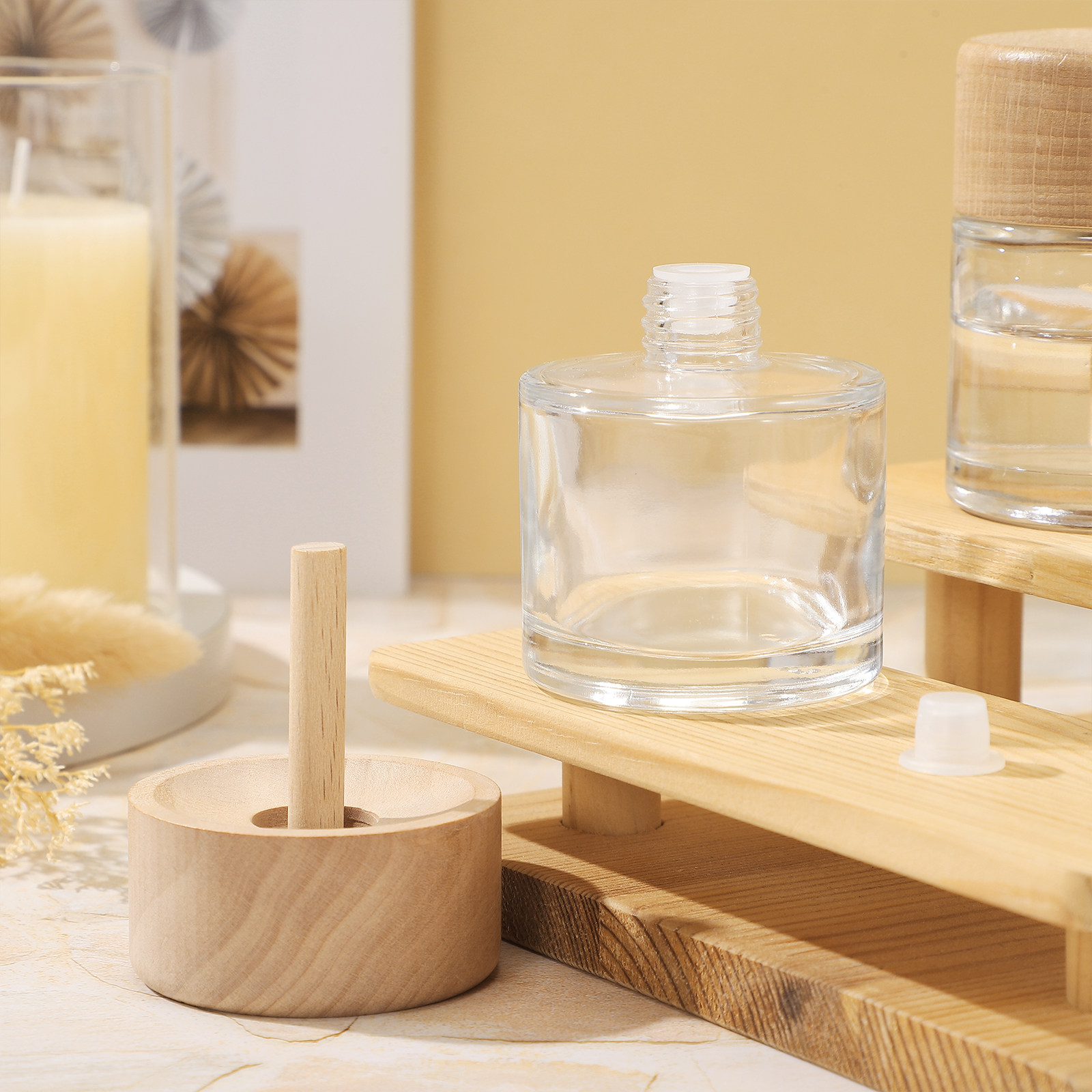 Home Fragrance Bottle - 2個入りクリアリードディフューザーボトル ガラス製広口空ディフューザー花瓶 エッセンシャルオイル容器 アロマフレグランス ホームデコレーション用