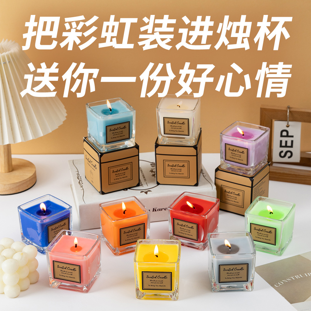 Home Fragrance Best - ベストセラーのホームデコレーション、ミニマリストなスクエアカップアロマキャンドル、長持ちする香り、室内用フレグランスキャンドル
