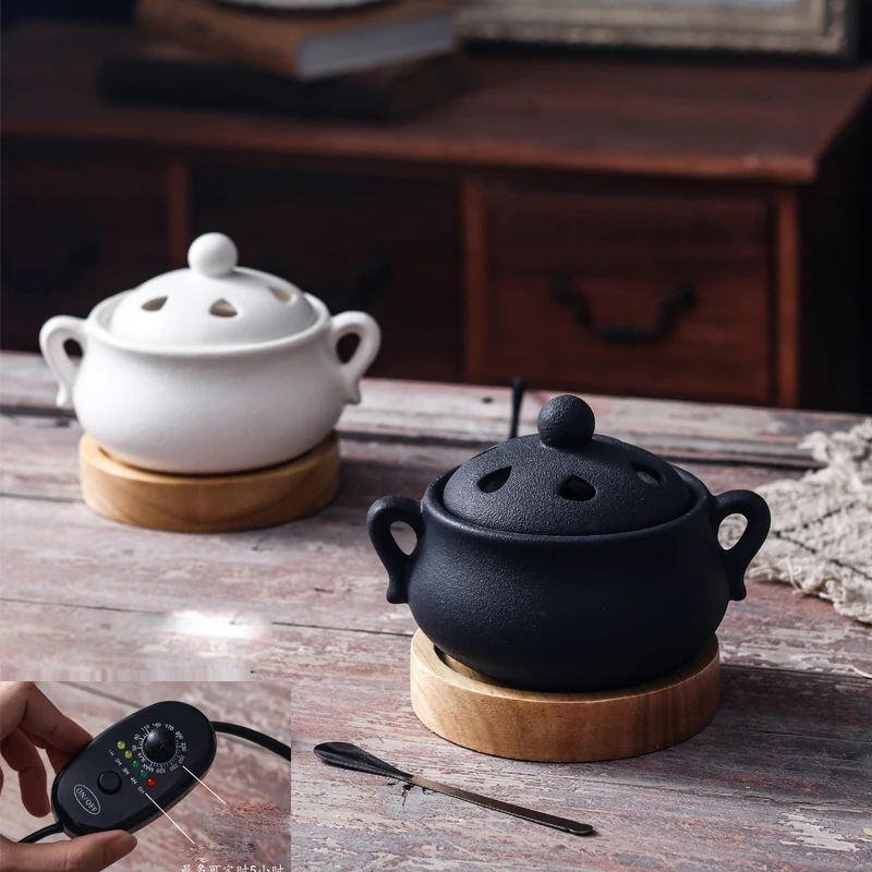 Ceramic Oil Burner - YXY 時限 110 V/220 V 電気香炉エレガントな黒