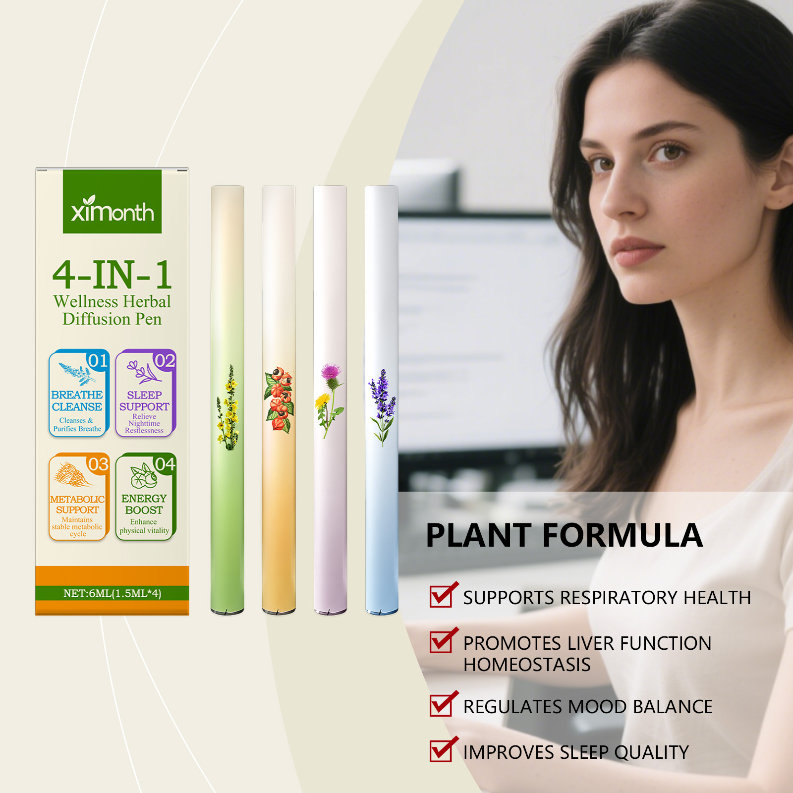 4 in 1 空気清浄ペン ハーバル エナジー スティック  - Home Fragrance Stick のレビューと価格