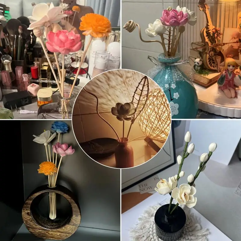 人工アジサイの花の籐の棒,エッセンシャルオイルディフューザー - Home Fragrance Stick のレビューと価格